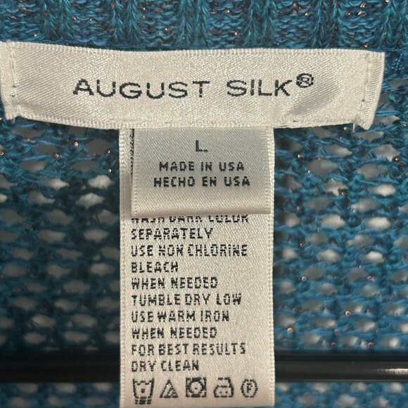 August Silk Teal Open Front Knit Short Sleeve Cardigan Sweater Size L Casual - Picture 5 of 8